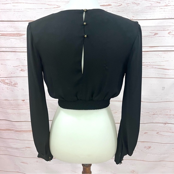 Bebe Boho Long Puffy Sleeved Black Beaded Embellished Crop Top - Picture 9 of 13